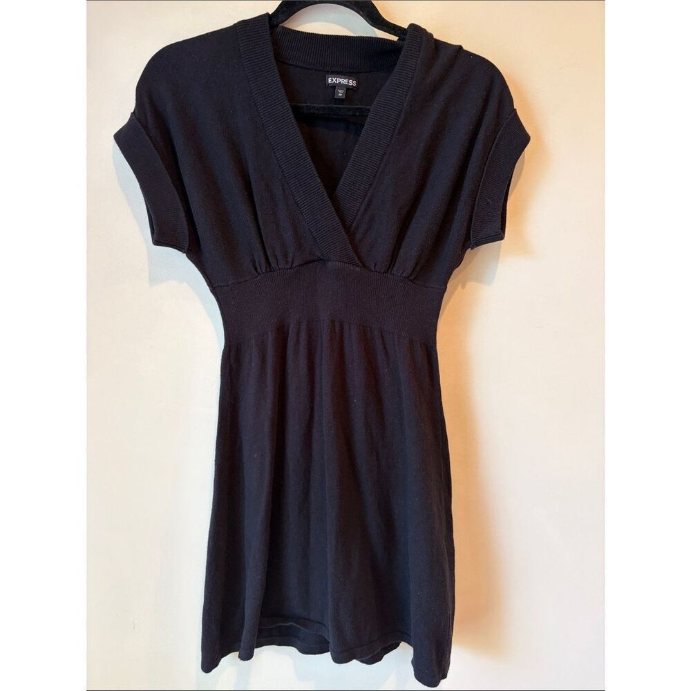 Express Black V-Neck Short Sleeve Knit Dress
